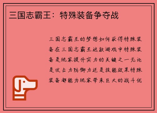 三国志霸王：特殊装备争夺战